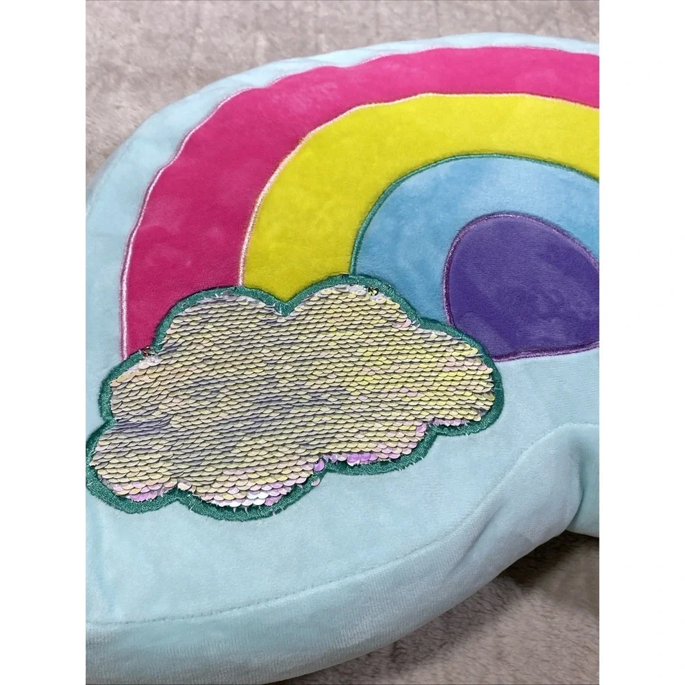 Rainbow Pillow Sequin Plush Soft Decorative Girls Kids Childs Dream Street Decor